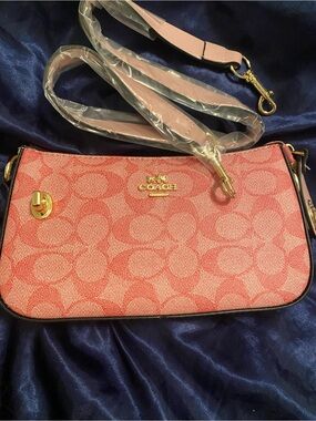 Coach Pink Signature Crossbody Bag with Gold Hardware